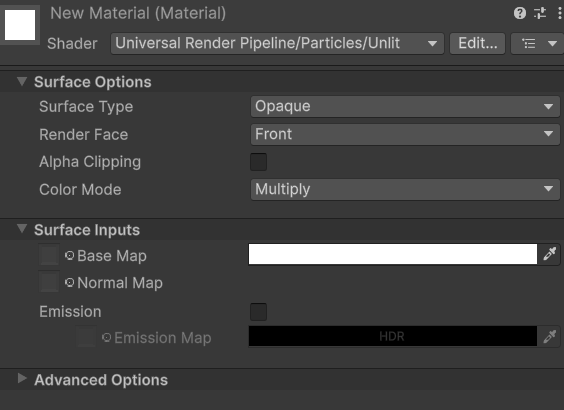 Particles Unlit マテリアルの Inspector