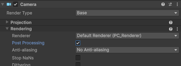 カメラの Post Processing 設定