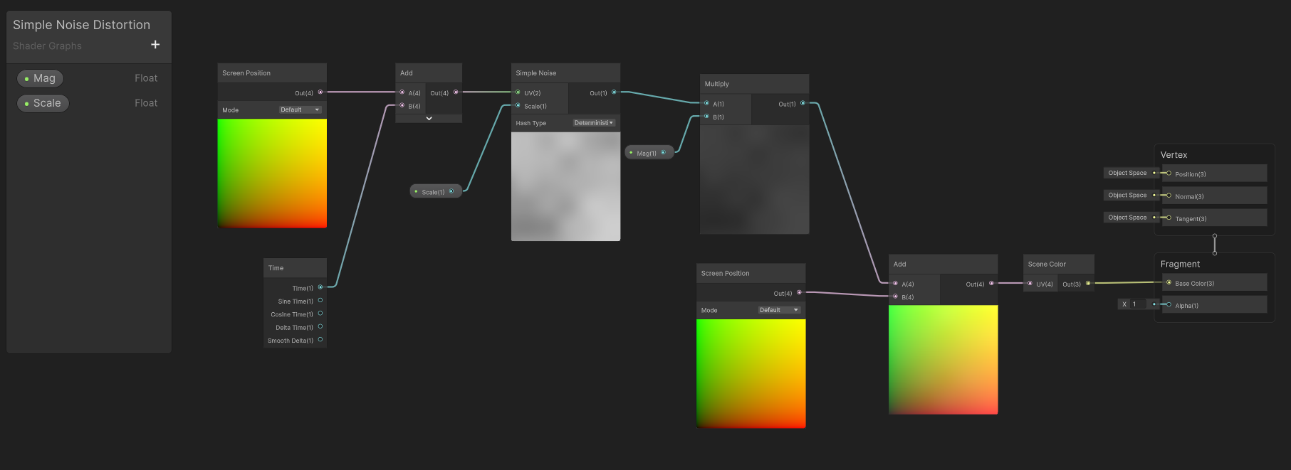 ノイズを使った歪みの Shader Graph