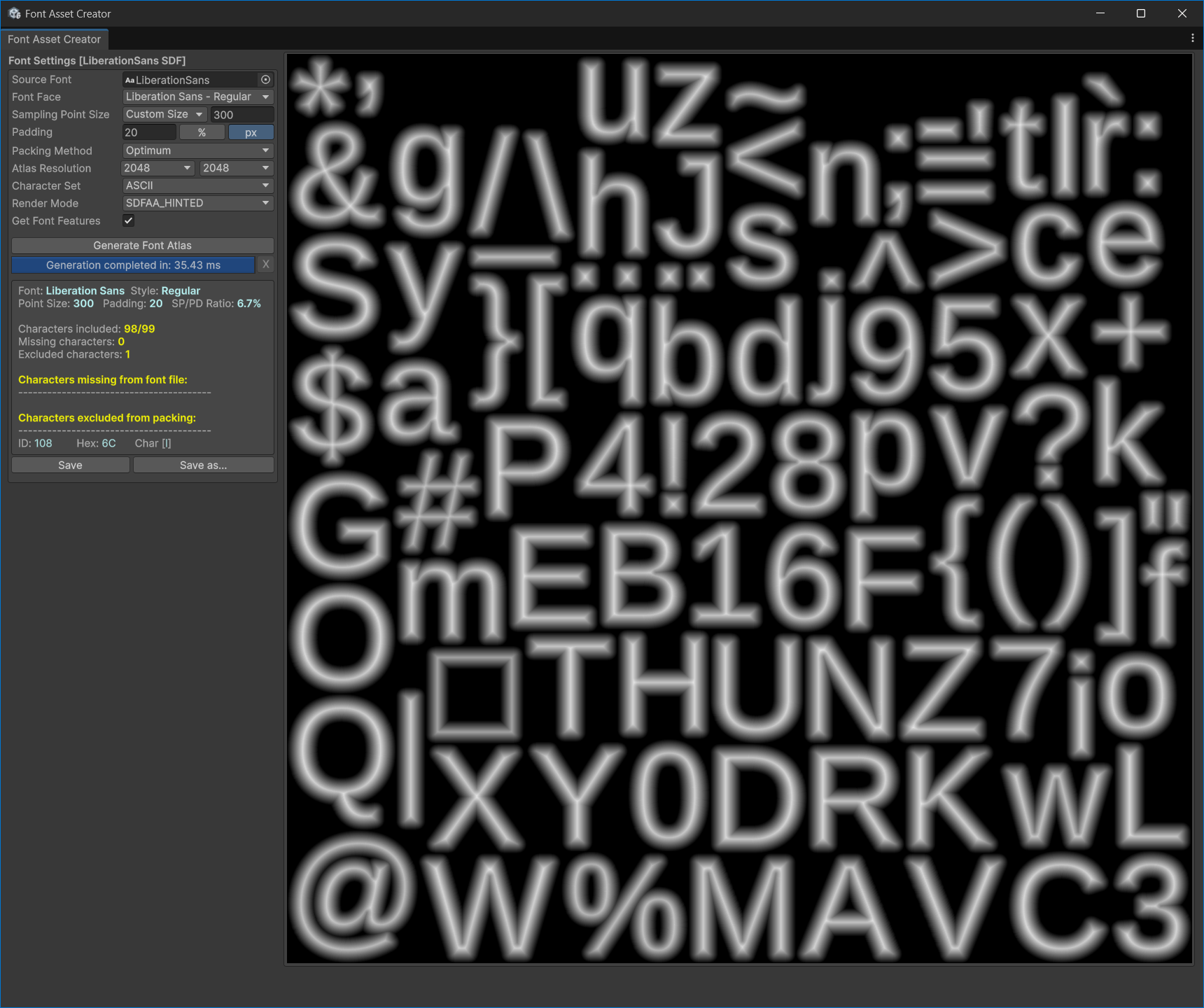 TextMeshPro のフォントアトラス例