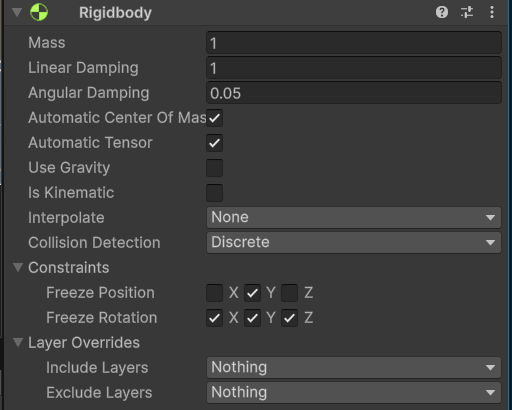 Enemy Rigidbody の Inspector